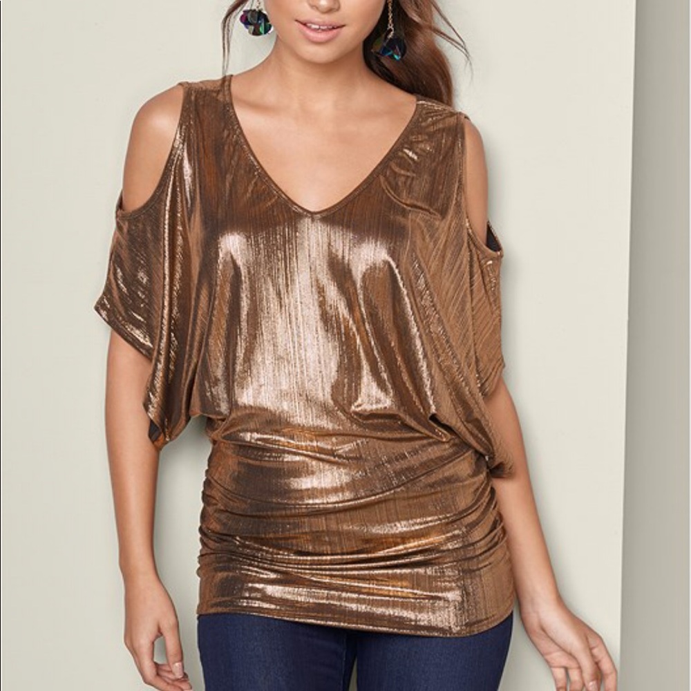 Gold cold shoulder top